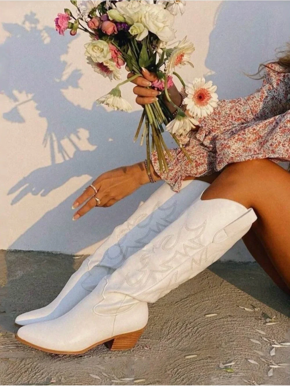 White Over-the-Knee Western Boots for Women